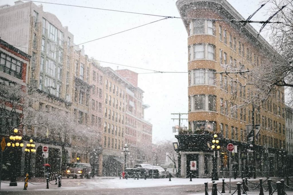Choose Alblaster snow removal as your Vancouver snow removal company his winter with Gastown landscape.